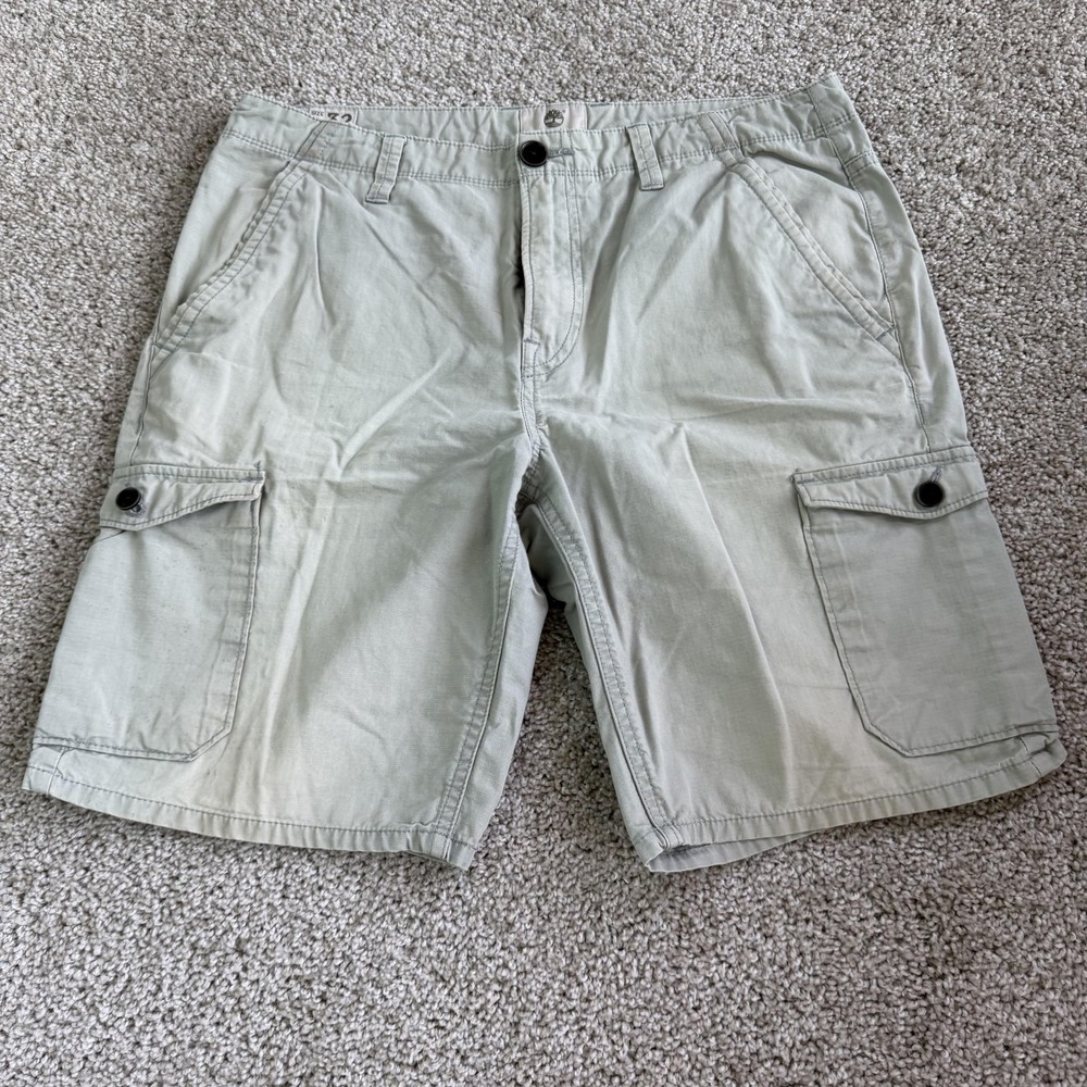 Timberland Cargo Shorts Mens 32 Green Cotton Canvas Logo Casual Summer Outdoor